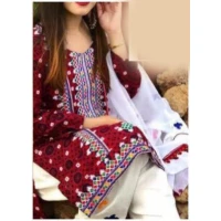 AJRAK EMBROIDERED LAWN DRESS FOR WOMENS