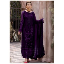 Dark Purple Chiffon Embroidered Fancy dress for women