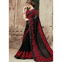black and red Indian chiffon bridal embroidery saree
