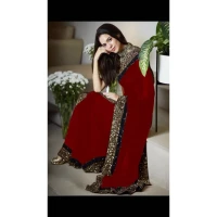Red Embroidered Chiffon Saree