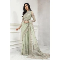 Light color heavy embroired saree new arrival 