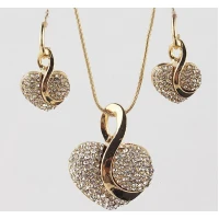 Austrian Crystal Gold Plated Heart Necklace and Earrings