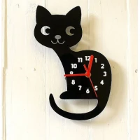 Cute Black Cat Clock for Kids Room