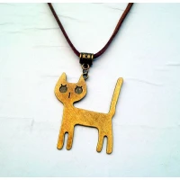 Vintage Cute Cat Antique Brass Necklace