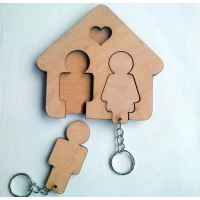Wooden Key Holder with Keychains for Couple
