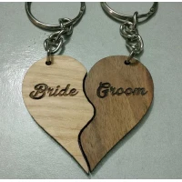 Personalized Wooden Split Heart Key Chain Set- with your names