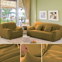 Camel Brown Sofa Cover 5 Seater (3+1+1) Stretchable 5 Seater Sofa Covers Set | Elastic Fitted Solid Color Jersey Cover Jumbo Size | Comfortable Couch Cover | Narmo Gudaz