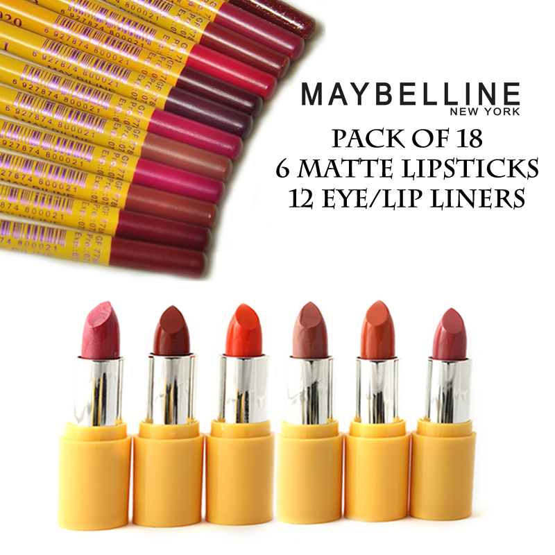 MAYBELLINE PACK OF 18 6 MATTE LIPSTICKS + 12 EYE/LIP LINERS
