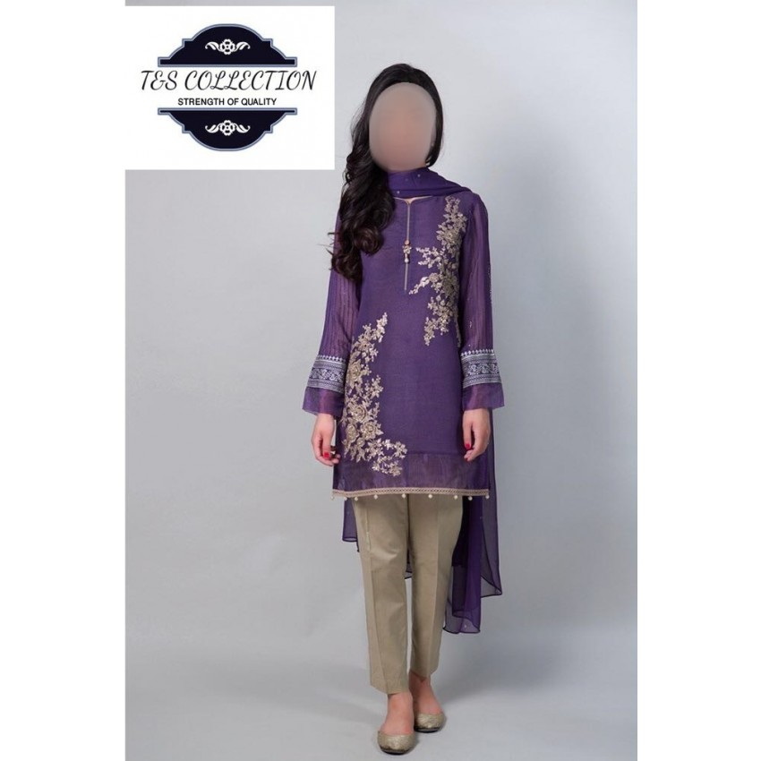 Evening wear Purple Color Embroidered 