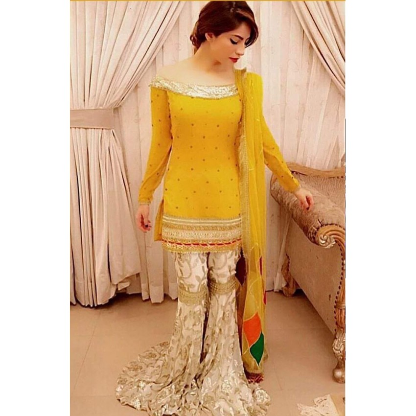 mehndi yellow mayo suit embroidery perfect