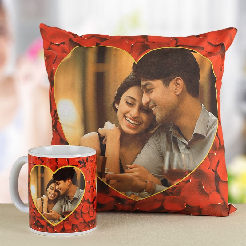 Buy Combo Of Customized Picture Cushion And Mug Gift Set Online In