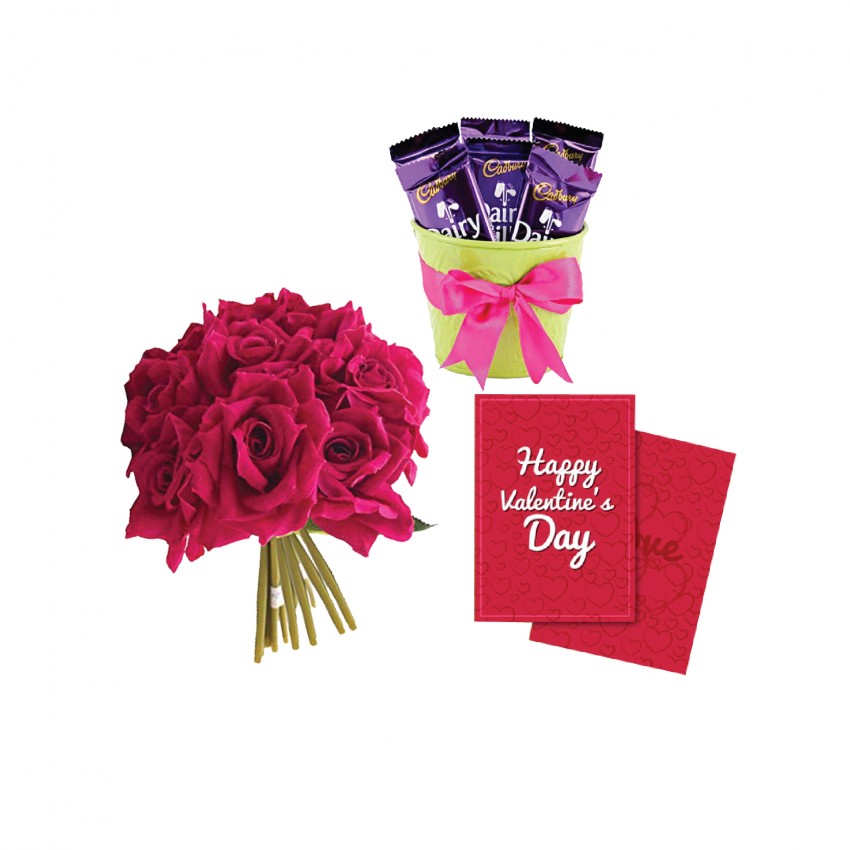 buy 3 chocolates 5 artificial red roses with valentine day