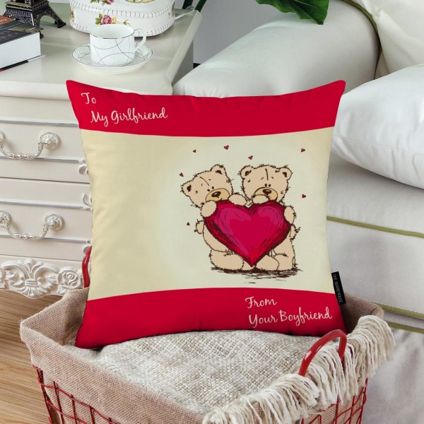TEDDY BEAR HEART PRINTED PILLOW
